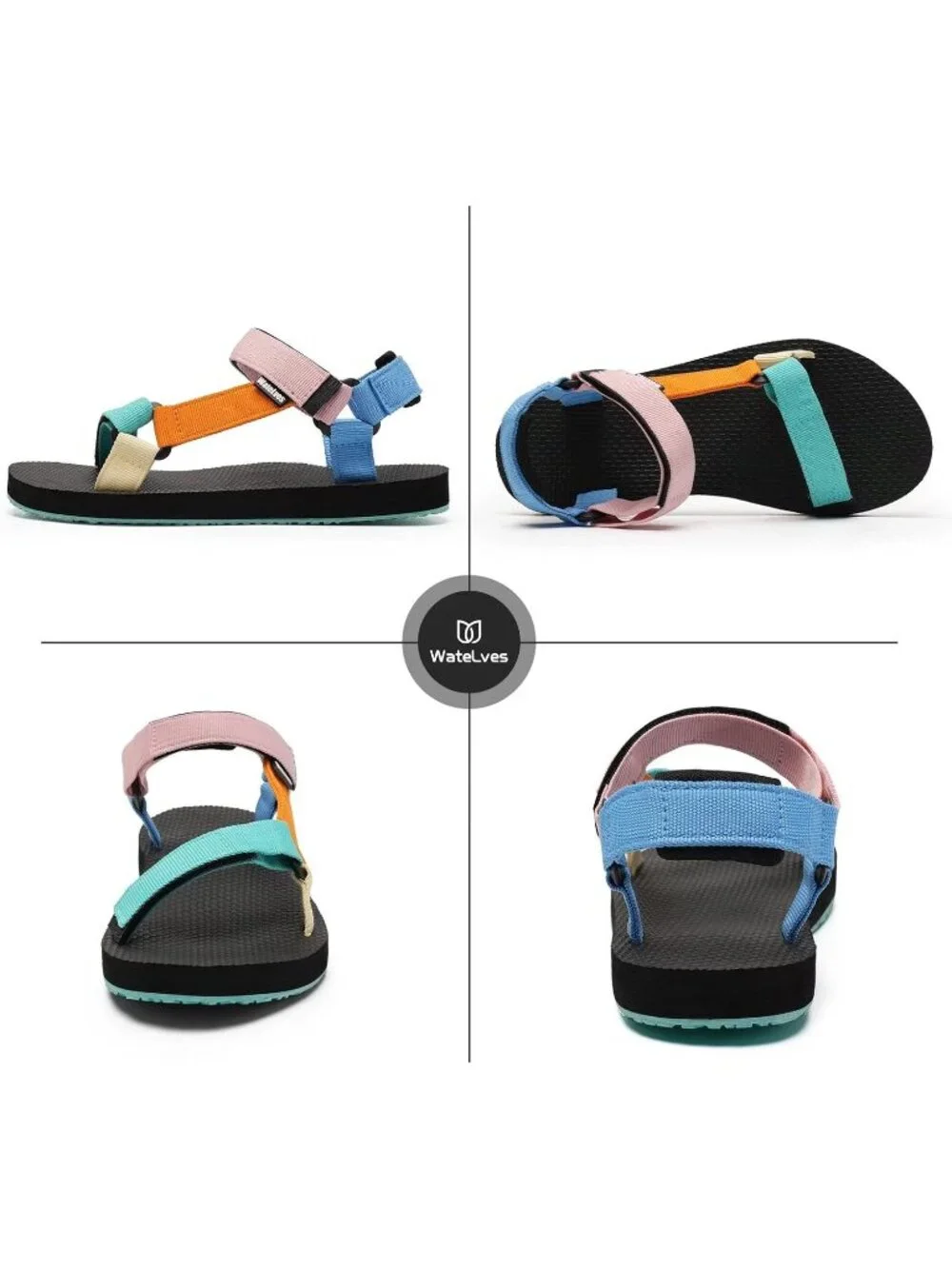 Women's Colourfull Hiking Sandals with-Arch-Support Webbing-Outdoor Beach Water